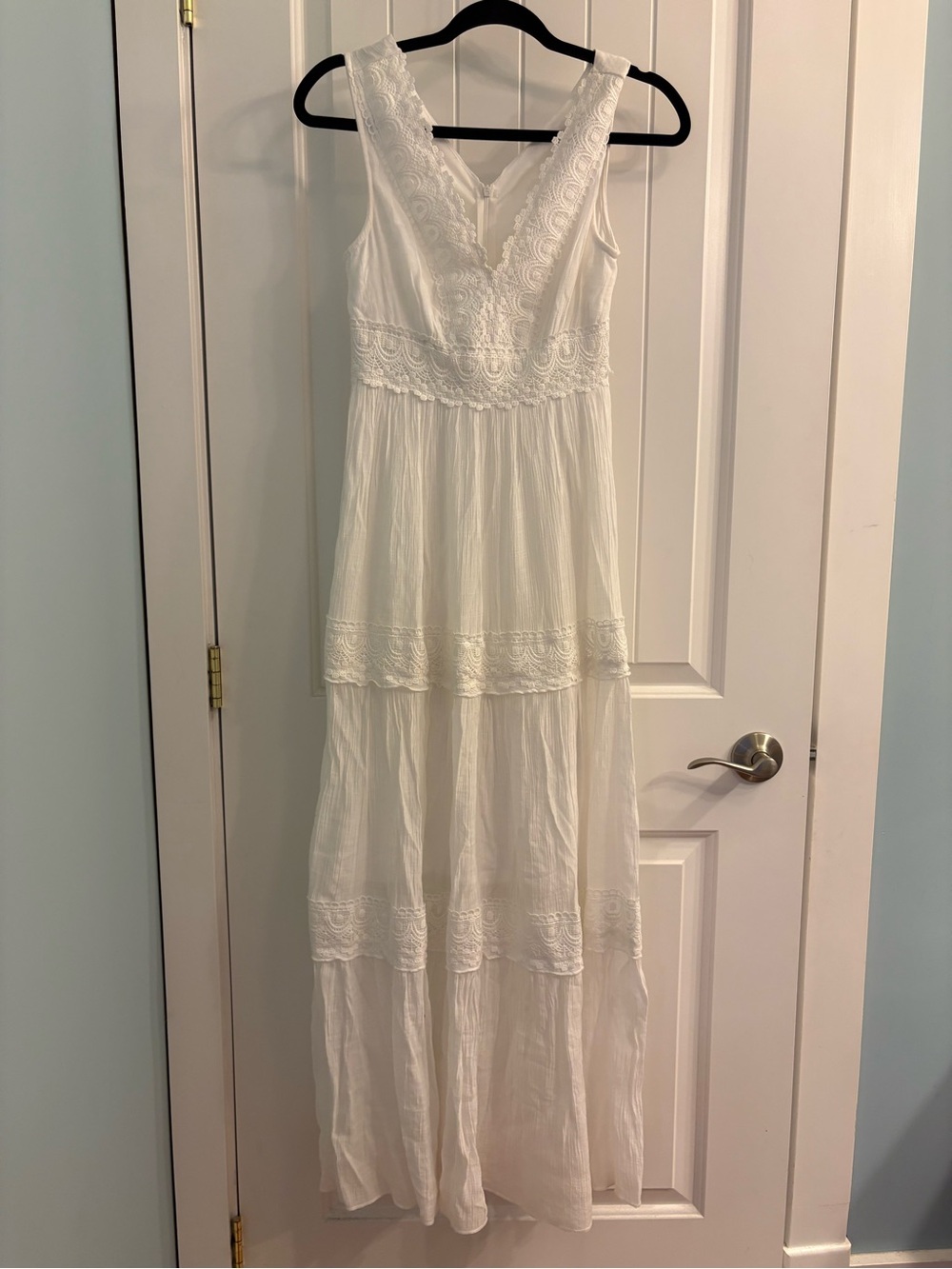 Women's White Maxi Dress with Lace Waist